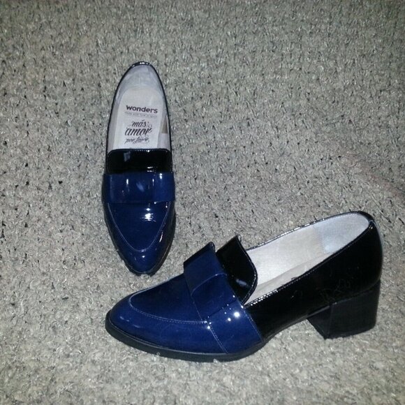 WONDERS-LOAFER PUMPS-NAVY/BLACK PATENT LEATHER-SIZE 35-NEAR MINT-RETAIL 200$ - Picture 1 of 6